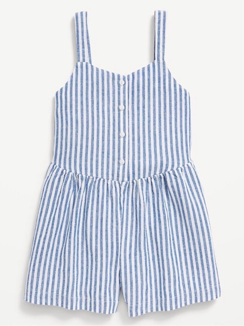 Old Navy Blue and White Striped Girls' Cotton Romper (size 8)